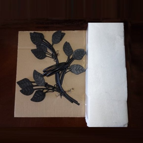 Home 3 Metal Dark Leaf Sconces with 3 Tealight Glass Candle Holders NWT HTF - Picture 2 of 7
